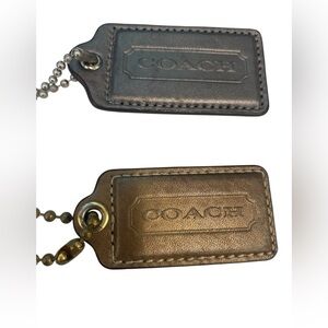 Set of 2 Coach Silver & Gold Leather Hangtags Silver 2.5” x 1.5” & Gold 2” x 1”